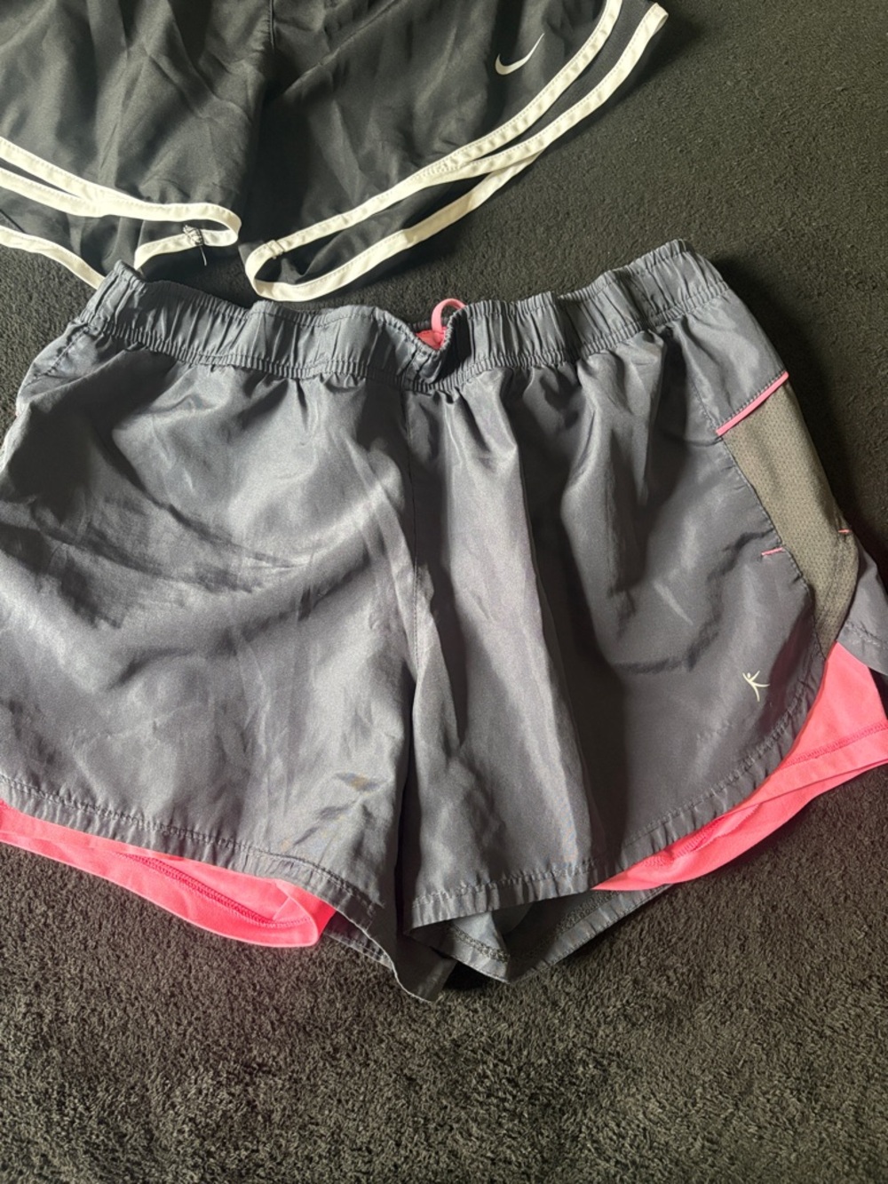 Nike Black & Charcoal Layered Running Shorts with Pink Accent - Picture 3 of 7